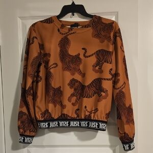 Just Cavalli Brown and White Patterned Top